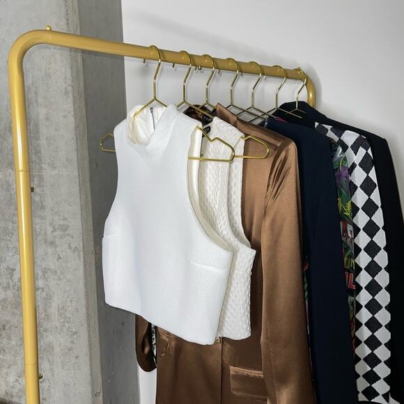 New Express White High Neck Mesh Sleeveless Cropped Cutout Top - Picture 8 of 17